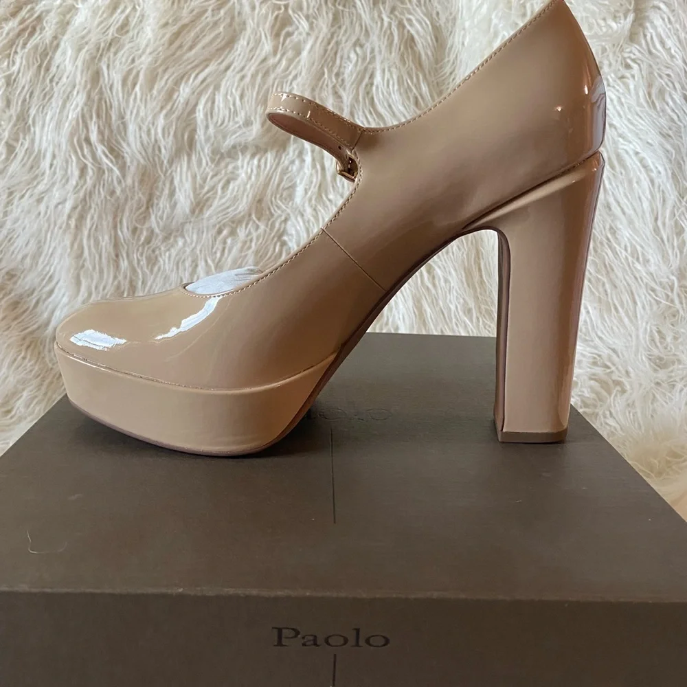 NWT Linea Paolo Isadora Mary Jane Platform Pumps, Maple Sugar Patent, Size 9.5